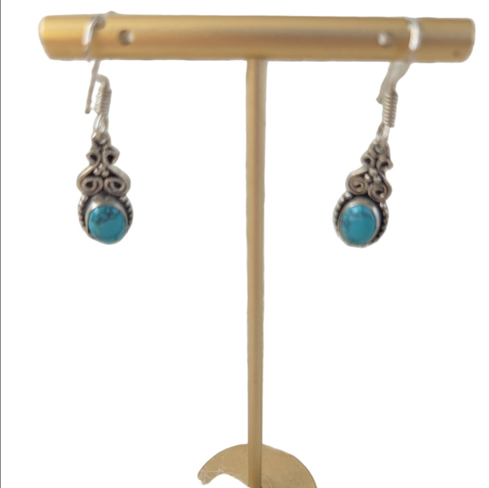 Karen Scott Western Turquoise Silver Ornate Drop Earrings